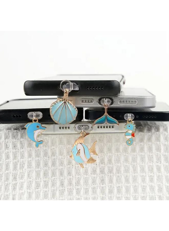 Aquatic Creatures Phone Dust Plugs For iPhone 5 14 5PCS Port Protectors Cute Design - Image 1